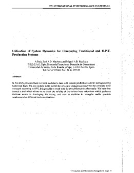 <span itemprop="name">Ruiz, A. with Jose A. D. Machuca, Miguel A. D. Machuca, "Utilization of System Dynamics for Comparing Traditional and O.P.T Production Systems"</span>
