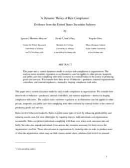 <span itemprop="name">Martinez-Moyano, Ignacio with David McCaffrey and Rogelio Oliva, "A Dynamic Theory of Rule Compliance: Evidence from the United States Securities Industry"</span>