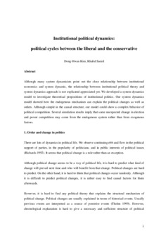 <span itemprop="name">Kim, Dong-Hwan with Khalid Saeed, "Institutional political dynamics:  political cycles between the liberal and the conservative"</span>