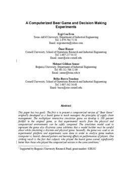 <span itemprop="name">Samur, Mehmet with Egzi Eren, Omer Hancer and Belkis Tunakan, "A Computerized Beer Game and Decision-Making Experiments"</span>