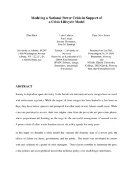 <span itemprop="name">Rich, Eliot with Josune Hernantes, Leire Labaka, Ana Lauge, Jose Mari Sarriegi and Finn Olav Sveen, "Modeling a National Power Crisis in Support of A Crisis Lifecycle Model"</span>