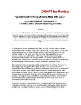 <span itemprop="name">Khosla, Karan, "“Counterintuitive Ways Of Doing More With Less” – An SD Contribution To The Urban Water Crisis in the Global South"</span>