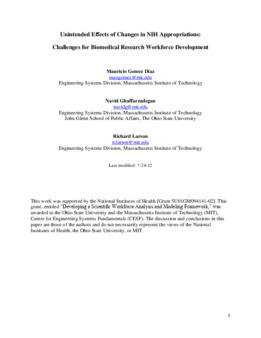<span itemprop="name">Gomez Diaz, Mauricio with Navid Ghaffarzadegan and Richard Larson, "Unintended Effects of Changes in NIH Appropriations:  Challenges for Biomedical Research Workforce Development (Barry Richmond Award Winner)"</span>