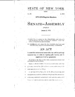 <span itemprop="name">S. …- An Act to Amend the Environmental Conservation Law and the Parks and Recreation Law, in Relation to Requiring Public Hearings Prior to Acquisition of Land by Appropriation</span>