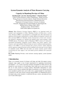 <span itemprop="name">Qin, Huanhuan with Amy Sun, Baoxiang Zhang and Chunmiao Zheng, "System Dynamics Analysis of Water Resource Carrying Capacity in Shandong Province of China"</span>