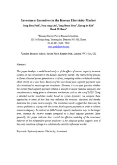 <span itemprop="name">Park, Jung-Yeon with Namsung Ahn, Yong-Beum Yoon, Kyung-ho Koh and Derek Bunn, "Investment Incentives in the Korean Electricity Market"</span>