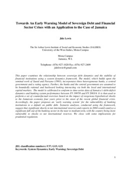 <span itemprop="name">Lewis, Jide, "Towards An Early Warning System Of Sovereign Debt And Financial Sector Crises: The Case of Jamaica"</span>
