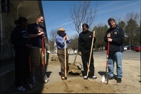 <span itemprop="name">Media & Marketing: 4/24/07 @ 11 AM Indian Quad for Campus Clean Up Day photo of Susan Herbst and coaches planting trees; then other general shots of staff working.</span>