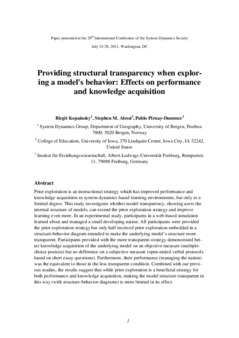 <span itemprop="name">Kopainsky, Birgit with Stephen Alessi and Pablo Pirnay-Dummer, "Providing structural transparency when exploring a model’s behavior: Effects on performance and knowledge acquisition"</span>
