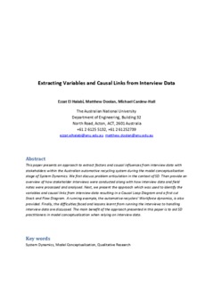 <span itemprop="name">El Halabi, Ezzat with Matthew Doolan and Michael Cardew-Hall, "Extracting Variables and Causal Links from Interview Data"</span>