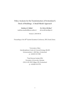 <span itemprop="name">Mueller, Matthias with Silvia Ulli-Beer, "Policy Analysis for the Transformation of Switzerland's Stock of Buildings. A Small Model Approach"</span>