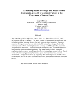 <span itemprop="name">Hirsch, Gary, "Expanding Health Coverage and Access for the Uninsured: A Model of Common Factors in the Experience of Several States"</span>