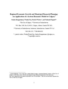 <span itemprop="name">Kongnetiman, Stanley with Wenhui Fan, Patrick Walters and Nathaniel Osgood, "Regional Economic Growth and Municipal Financial Planning:  An Application of A System Dynamics Model to Calgary"</span>