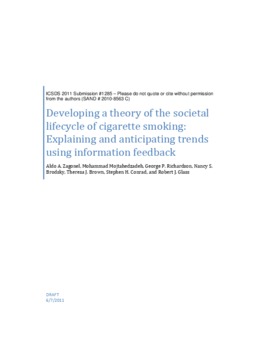 <span itemprop="name">Zagonel, Aldo with Mohammad Mojtahedzadeh, George Richardson, Nancy Brodsky, Theresa Brown, Stephen Conrad and Robert Glass, "Developing a theory of the societal lifecycle of cigarette smoking: Explaining & anticipating trends using information feedback"</span>