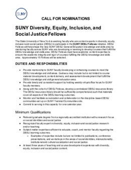 <span itemprop="name">SUNY UFS - Call for Nominations Diversity, Equity, Inclusion, and Social Justice Fellows</span>