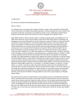 <span itemprop="name">Letter From Dr. Subia BigFoot RE: Nomination for Diane Willis for Division 35 Strickland Daniel Mentoring Award,</span>