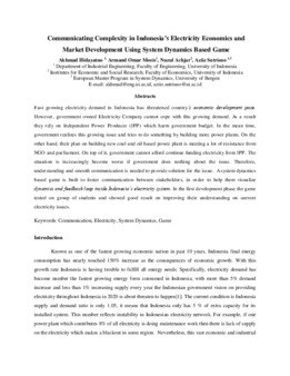 <span itemprop="name">Hidayatno, Akhmad with Armand Moeis, Nuzul Achjar and Aziiz Sutrisno, "Communicating Complexity in Indonesia’s Electricity Economics and Market Development Using System Dynamics Based Game"</span>