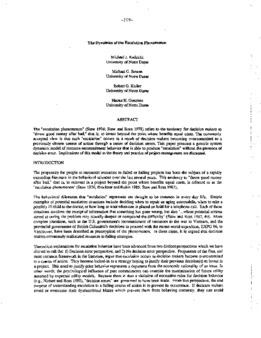 <span itemprop="name">Radzicki, Michael J. with Michael G. Bowen, Robert G. Kuller and Hector H. Guerrero, "The Dynamics of Escalation Phenomenon"</span>