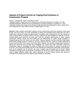 <span itemprop="name">Li, Jiang with Timothy Taylor and David Ford, "Impacts of Project Controls on Tipping Point Dynamics in Construction Projects"</span>