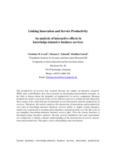 <span itemprop="name">Lerch, Christian with Thomas Schmall and Matthias Gotsch, "Linking Innovation and Service Productivity - An analysis of interactive effects in knowledge-intensive business services"</span>