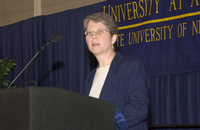 <span itemprop="name">Sue Faerman, dean of undergraduate studies, speaks...</span>