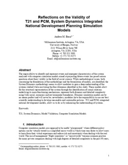 <span itemprop="name">Bassi, Andrea, "Reflections on the Validity of  T21 and PCM, System Dynamics Integrated National Development Planning Simulation Models"</span>