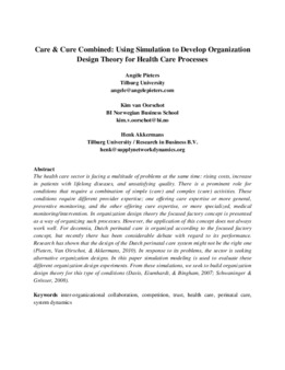 <span itemprop="name">Pieters, Angele with Kim van Oorschot and Henk Akkermans, "Care & Cure Combined: Using Simulation to Develop Organization Design Theory for Health Care Processes"</span>