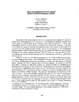 <span itemprop="name">Andersen, David F. Andersen with IK Jae Chung, George P. Richardson, and Thomas R. Stewart, "Issues in Designing Interactive Game Based on System Dynamics Model"</span>
