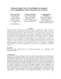 <span itemprop="name">Luna-Reyes, Luis with J. Ramon Gil-Garcia and Fernando Ramirez-Hernandez, "A Resource-Based View of Local Digital Government: Core Capabilities for Success from the Case of Mexico"</span>