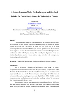 <span itemprop="name">Mardin, Farid with Takeshi Arai, "A System Dynamics Model For Replacement and Overhaul Policy For Capital Asset Subject To Technological Change"</span>