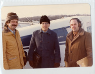 <span itemprop="name">Standing by an airplane are, left to right: Leland...</span>