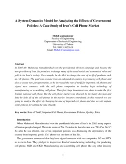 <span itemprop="name">Zamanipour, Mehdi, "A System Dynamics Model for Analyzing the Effects of Government Policies: A Case Study of Iran's Cell Phone Market"</span>