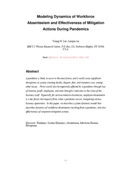 <span itemprop="name">An, Lianjun with Young Lee, "Modeling Dynamics of Workforce Absenteeism and Effectiveness of Mitigation Actions During Pandemics"</span>