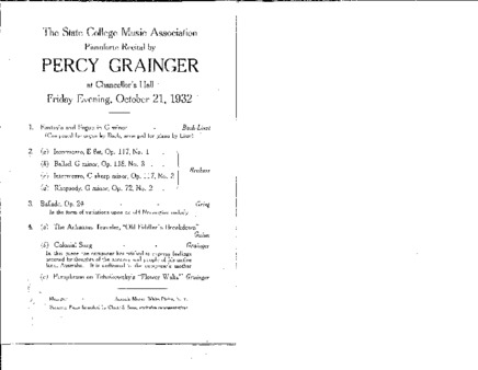 <span itemprop="name">The State College Music Association Pianoforte Recital by Percy Grainger, Program</span>