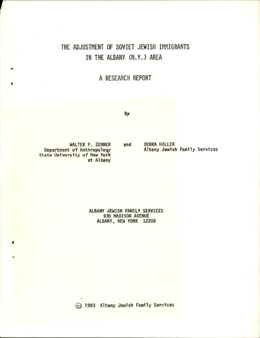 <span itemprop="name">Adjustment of Soviet Jewish Immigrants in the Albany (N.Y.) Area  by Walter P Zenner and Debra Hiller</span>