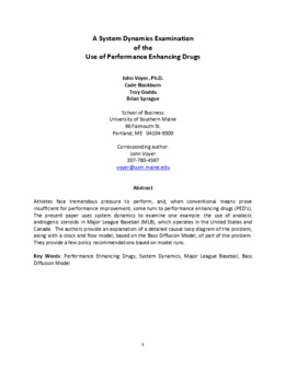 <span itemprop="name">Voyer, John with Troy Goddu, Cade Blackburn and Brian Sprague, "A System Dynamics Examination of the Use of Performance Enhancing Drugs"</span>