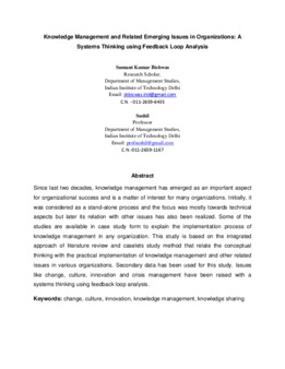 <span itemprop="name">Bishwas, Sumant with Sushil Sushil, "Knowledge Management and Related Emerging Issues in Organizations: A Systems Thinking using Feedback Loop Analysis"</span>