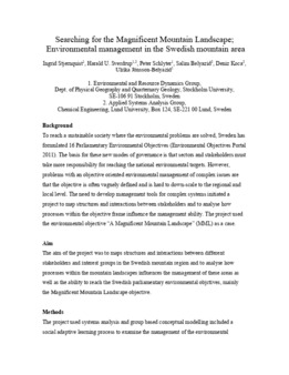 <span itemprop="name">Stjernquist, Ingrid with Harald Sverdrup, Peter Schlyter, Salim Belyazid, Deniz Koca and Ulrika Jonsson-Belyazid, "Searching for the magnificent mountain landscape – environmental management in the Swedish mountain areas"</span>