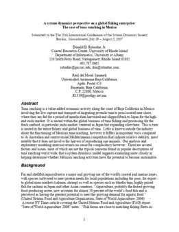 <span itemprop="name">Robadue, Donald with Raul del Moral Simanek, "A system dynamics perspective on a global fishing enterprise:  the case of tuna ranching industry in Mexico"</span>