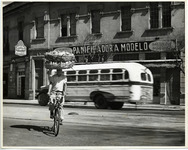 <span itemprop="name">A man riding a bicycle with two large baskets...</span>