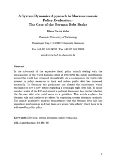 <span itemprop="name">John, Klaus, "A System Dynamics Approach to Macroeconomic Policy Evaluation - The Case of the German Debt Brake"</span>