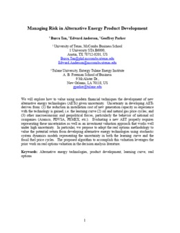 <span itemprop="name">Tan, Burcu with Edward Anderson and Geoffrey Parker, "Managing Risk in Alternative Energy Product Development"</span>