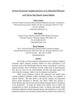 <span itemprop="name">Uehara, Takuro with Yoko Nagase and Wayne Wakeland, "System Dynamics Implementation of an Extended Brander and Taylor-like Easter Island Model"</span>