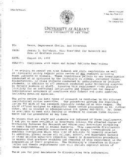 <span itemprop="name">Memo to Deans, Department Chairs and Directors from Jeanna Gullahorn Re: Compliance with Human and Animal Subjects Regulations</span>