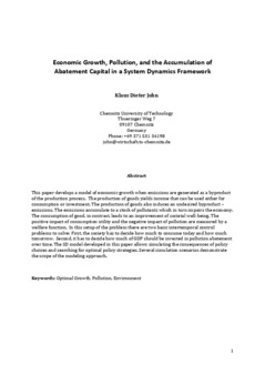 <span itemprop="name">John, Klaus, "Economic Growth, Pollution, and the Accumulation of Abatement Capital in a System Dynamics Framework"</span>
