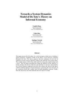 <span itemprop="name">Olaya, Camilo with Fabio Diaz Pabon and Santiago Caicedo, "Towards a System Dynamics Model of De Soto’s Theory on Informal Economy"</span>