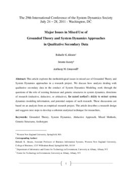 <span itemprop="name">Akcam, Bahadir with Senem Guney and Anthony Cresswell, "Major Issues in Mixed Use of Grounded Theory and System Dynamics Approaches in Qualitative Secondary Data"</span>