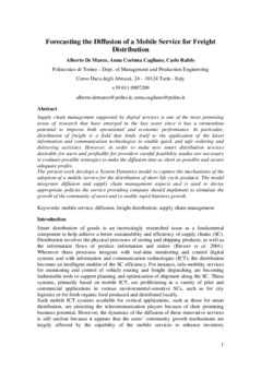 <span itemprop="name">De Marco, Alberto with Anna Cagliano and Carlo Rafele, "Forecasting the Diffusion of a Mobile Service for Freight Distribution"</span>