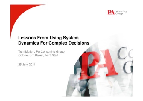 <span itemprop="name">Baker, James with Tom Mullen, "Lots of Loops: Lessons from using System Dynamics for Complex Governmental Decisions"</span>