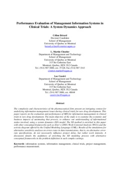 <span itemprop="name">Berard, Céline with Martin Cloutier and Luc Cassivi, "Performance Evaluation of Management Information Systems in Clinical Trials: A System Dynamics Approach"</span>